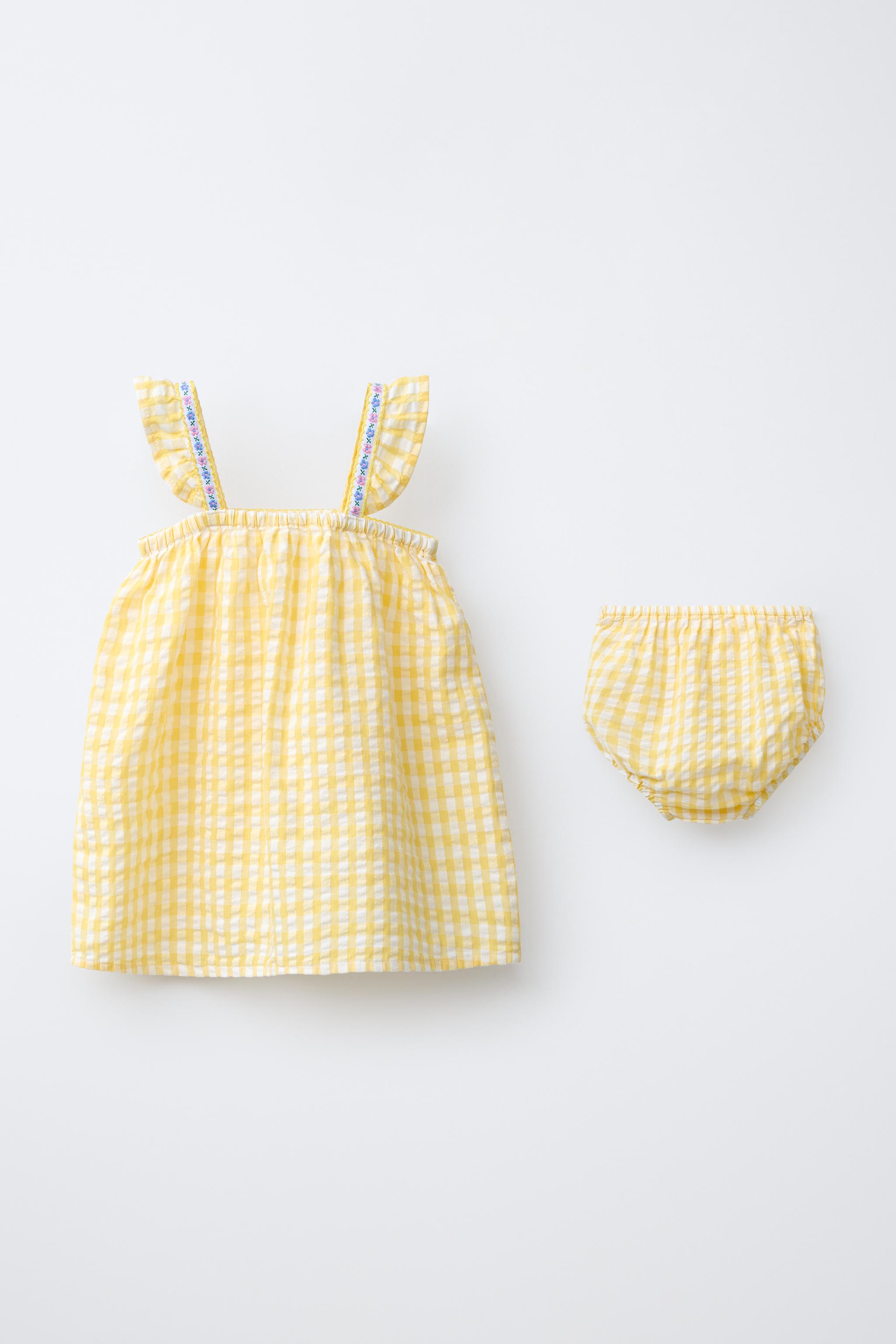 GINGHAM FLORAL DRESS AND PANTIES